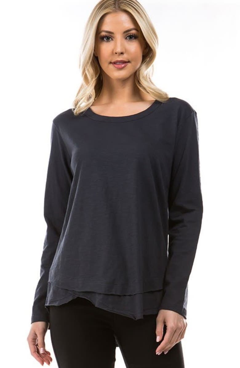 APNY Layered Hem Cotton Slub Top, Alternate, color, Charcoal