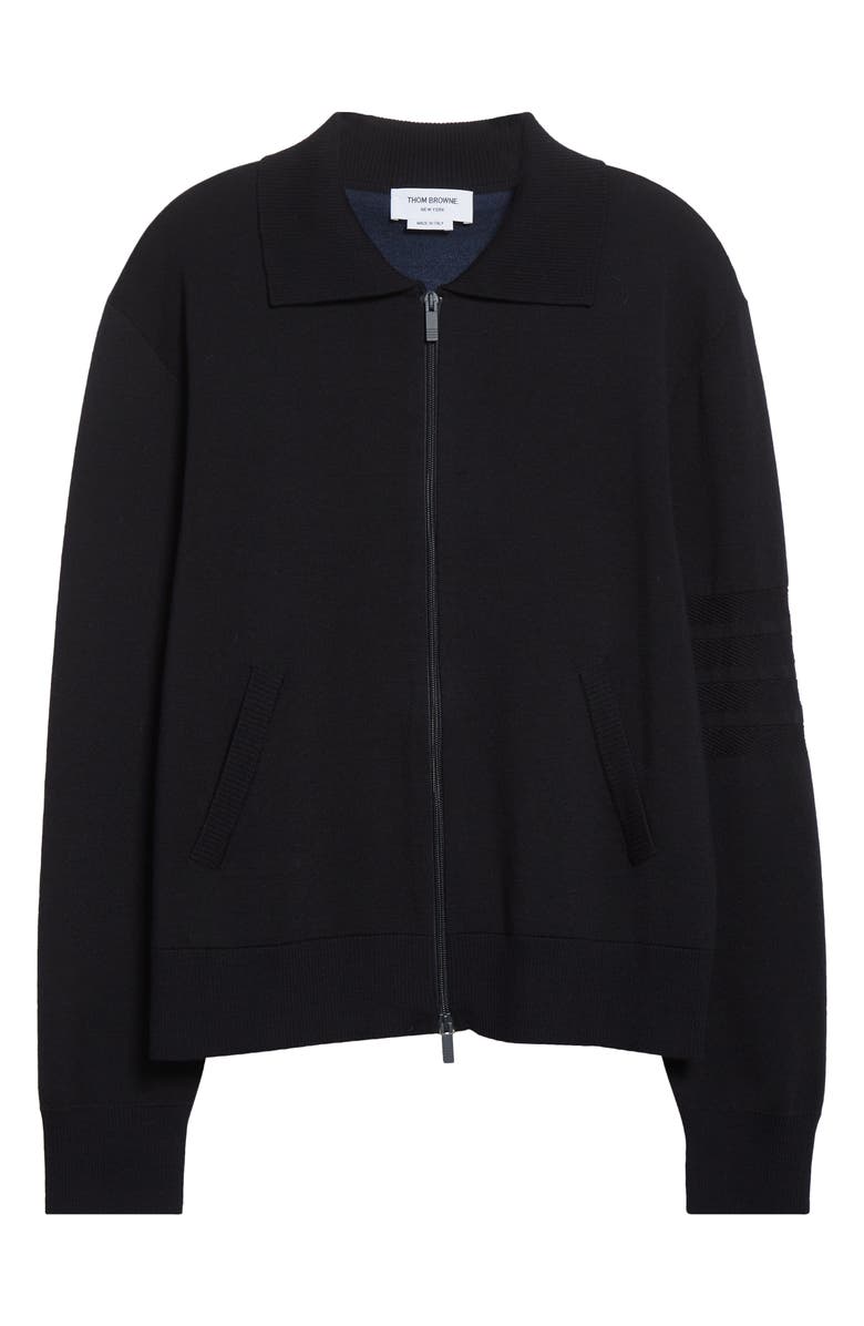 Thom Browne Double Face Zip Wool Blend Cardigan, Main, color, Navy
