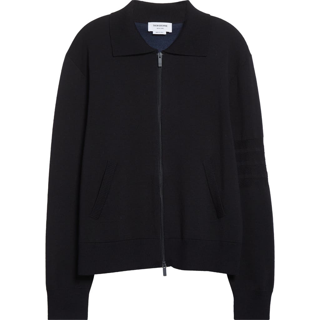 Thom Browne Double Face Zip Wool Blend Cardigan In Black
