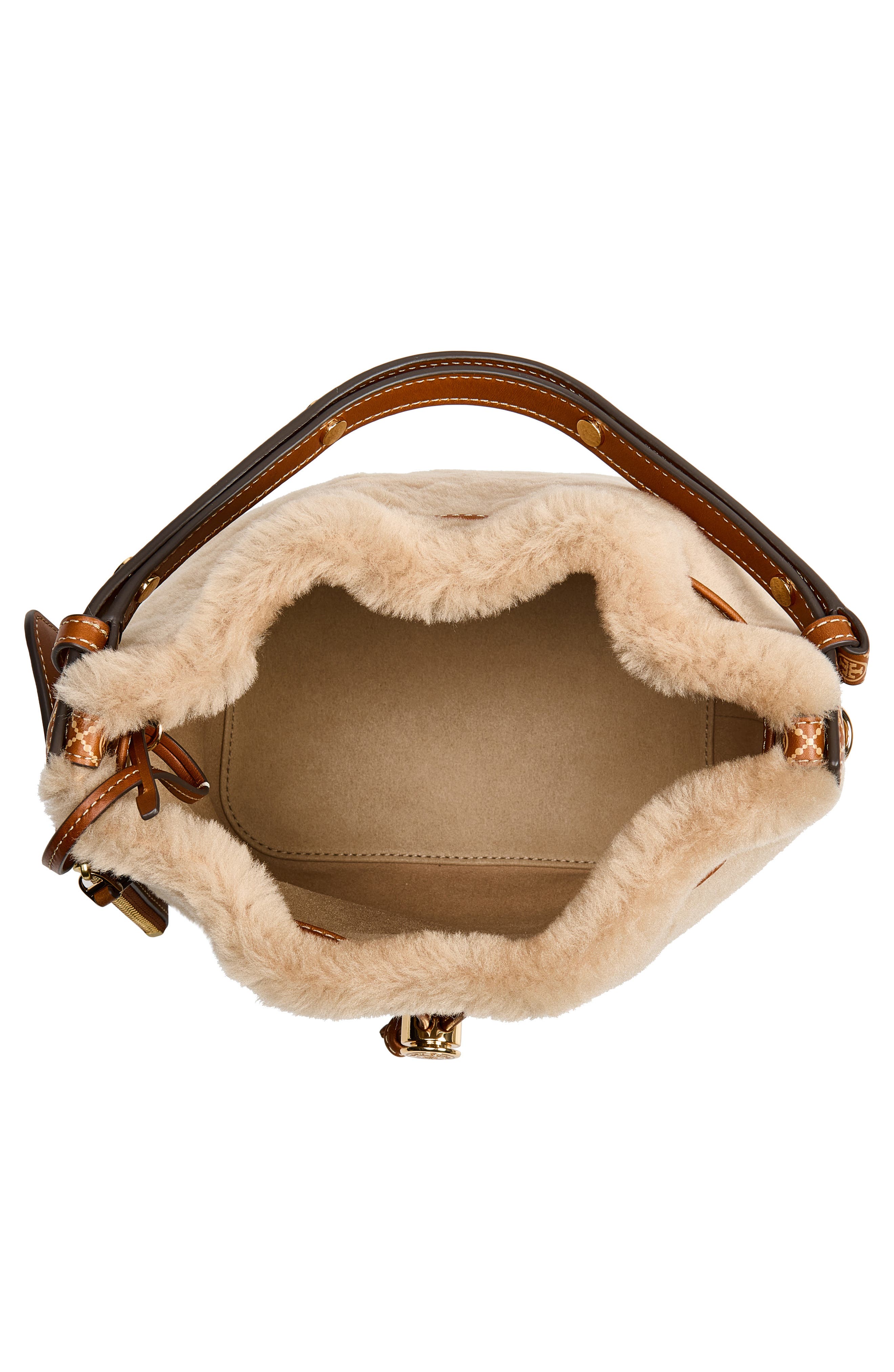 T Monogram Genuine Shearling Bucket Bag, Alternate, color, TEDDY