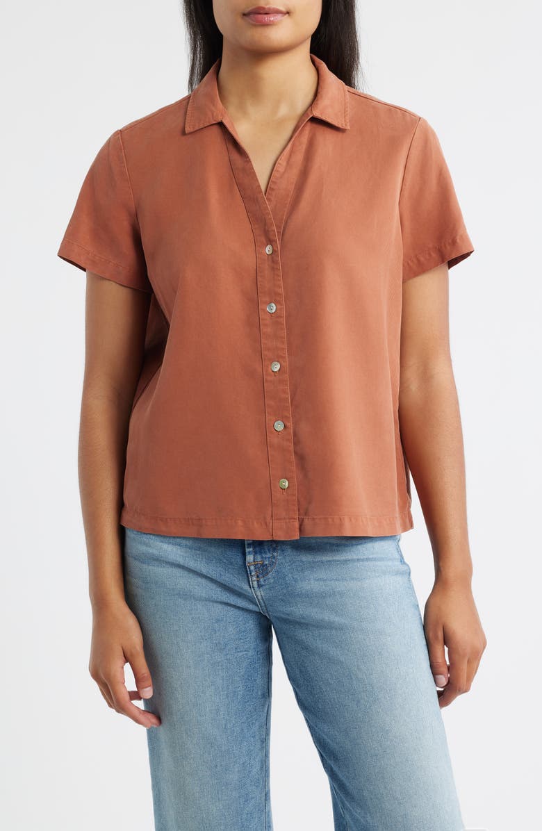 Cloth & Stone Flowy Button-Up Shirt, Main, color, Topaz Honey
