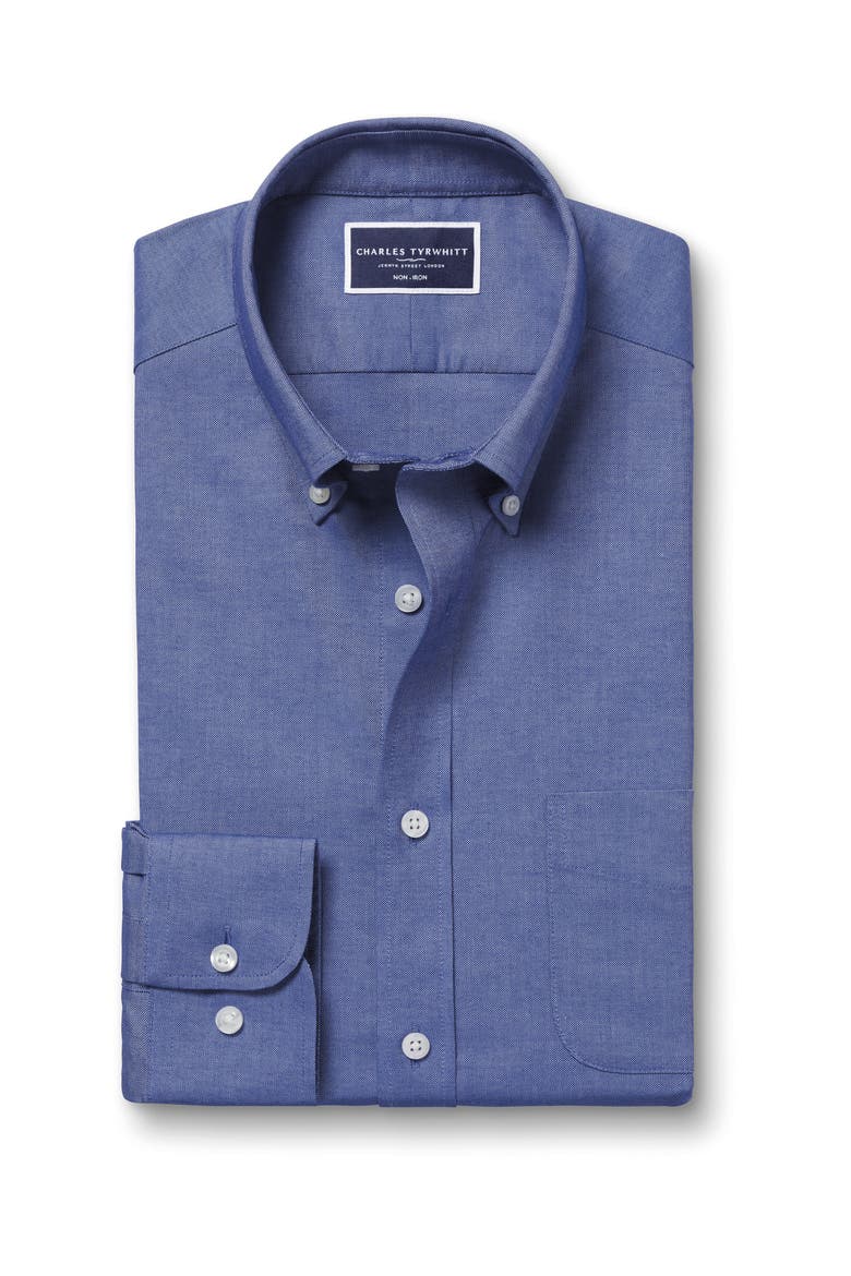 Slim Fit Button-Down Collar Non-Iron Stretch Oxford Shirt, Alternate, color, Cobalt Blue