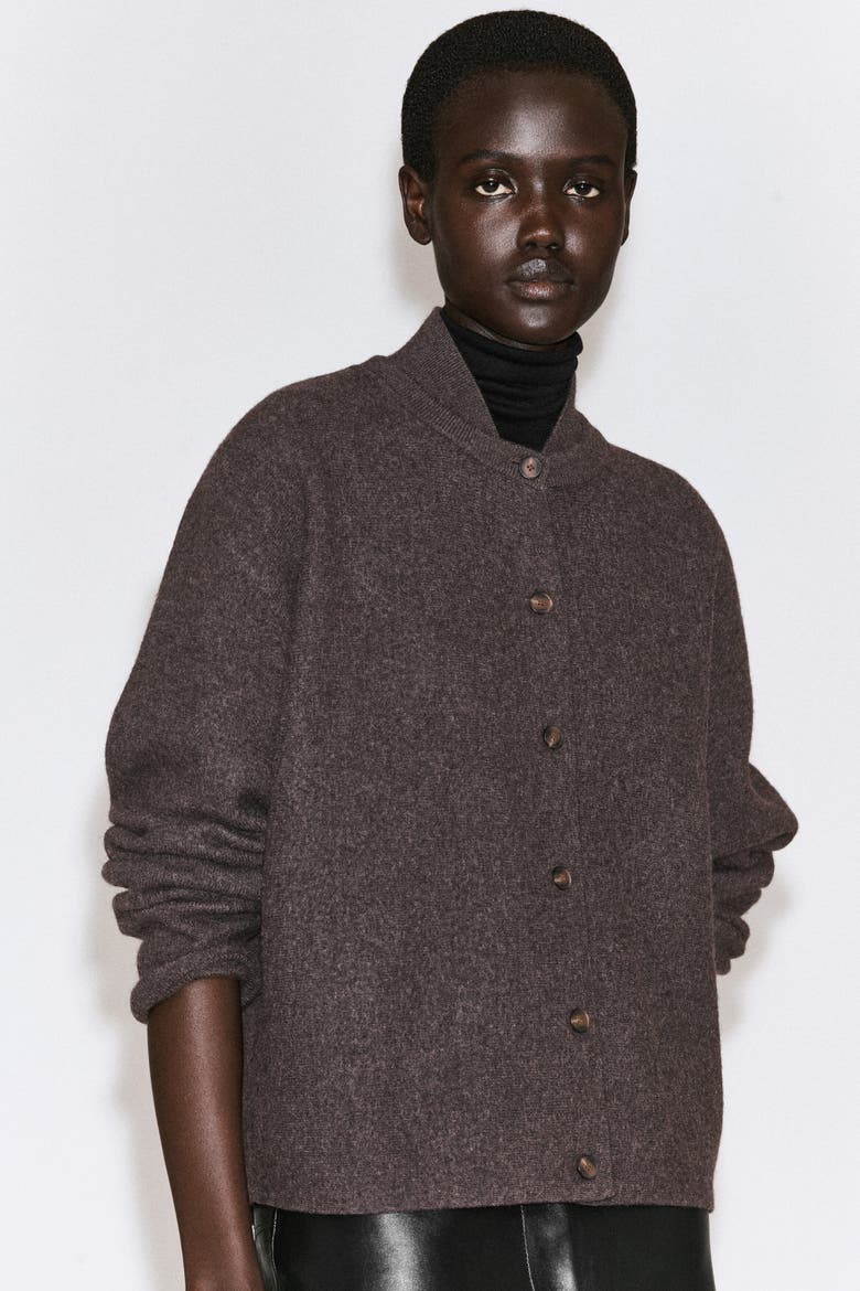 Layered-collar Boiled Wool Cardigan, Alternate, color, CHOCOLATE