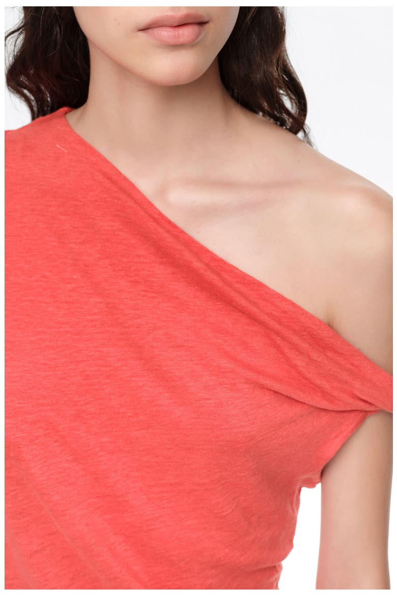 Linen Knot-Neckline Top, Alternate, color, CORAL