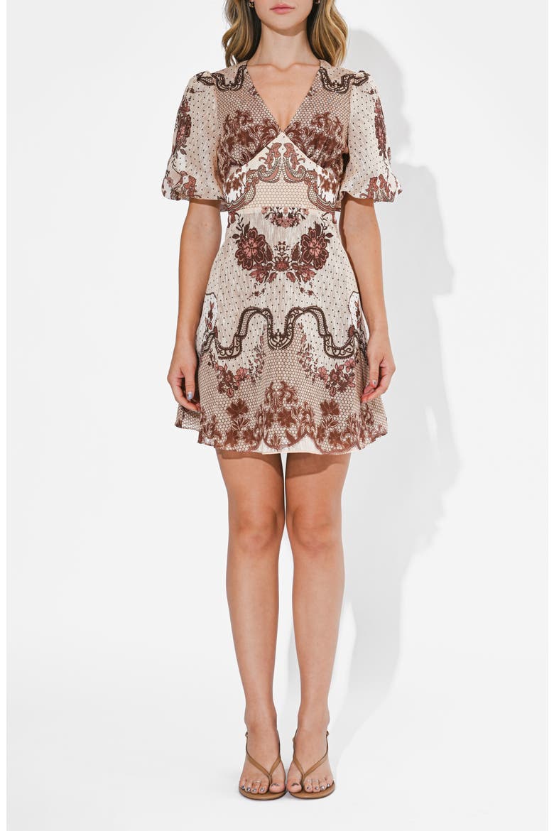 Abigail Placed Print Minidress, Main, color, MOCHA/ BROWN