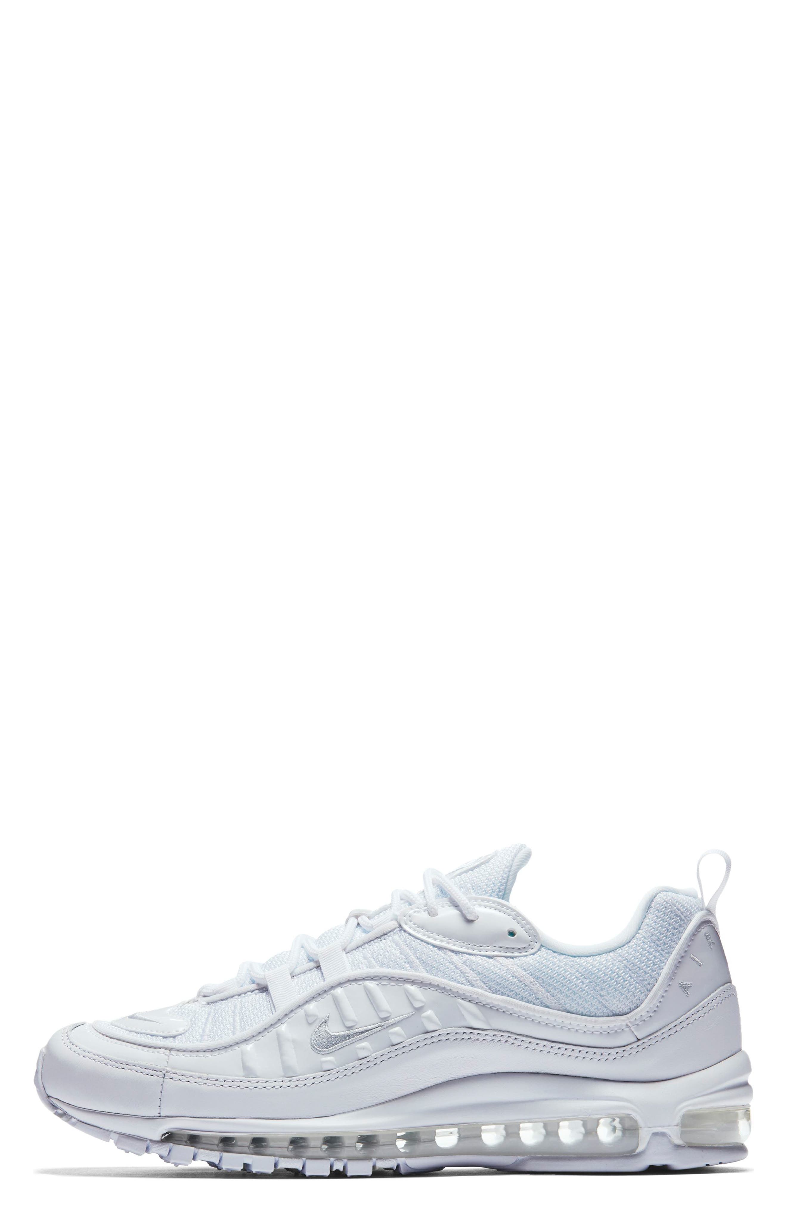Air Max 98 Sneaker, Alternate, color, WHITE/ PLATINUM/ BLACK/ SILVER