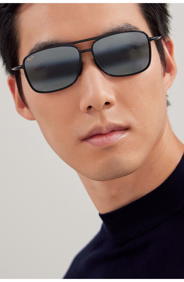 Maui Jim Kaupo Gap 61mm PolarizedPlus2<sup>®</sup> Aviator Sunglasses, Alternate, color, Gloss Black/ Neutral Grey