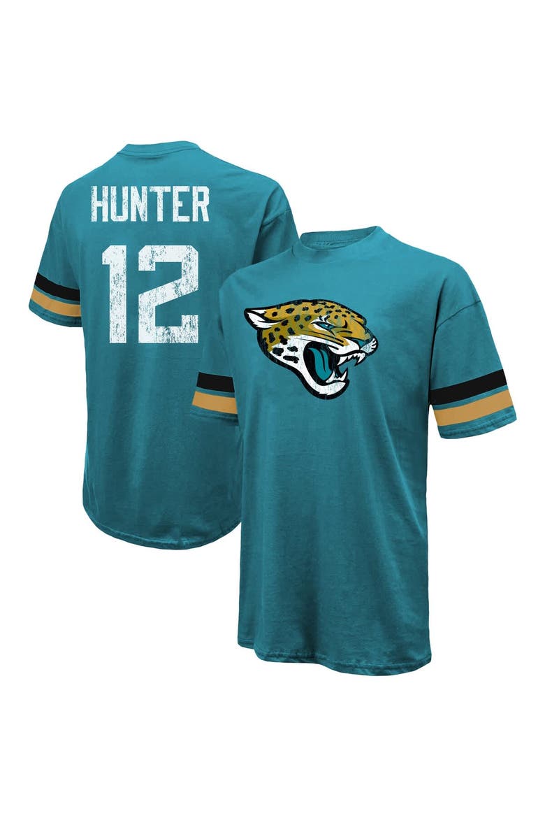 Men's Majestic Threads Travis Hunter Teal Jacksonville Jaguars 2025 NFL Draft First Round Pick Oversized T-Shirt, Main, color, Teal