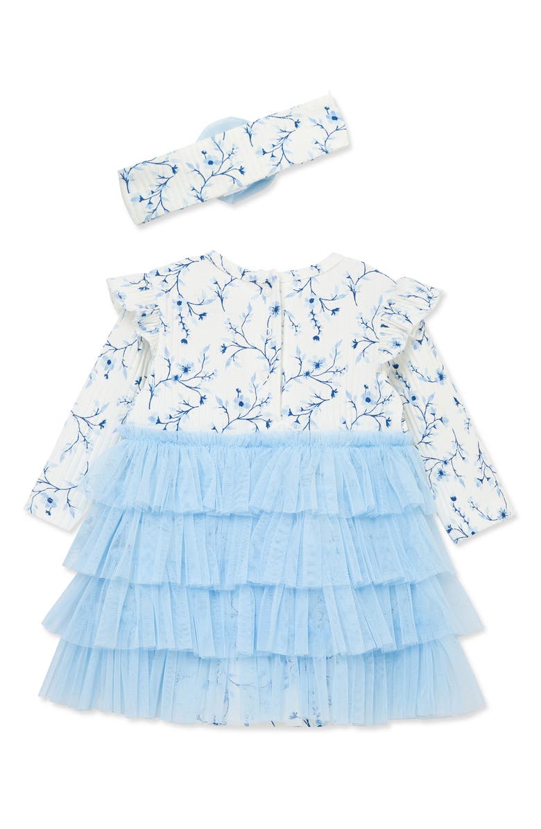 Little Me Floral Long Sleeve Tutu Dress & Headband Set, Alternate, color, Blue