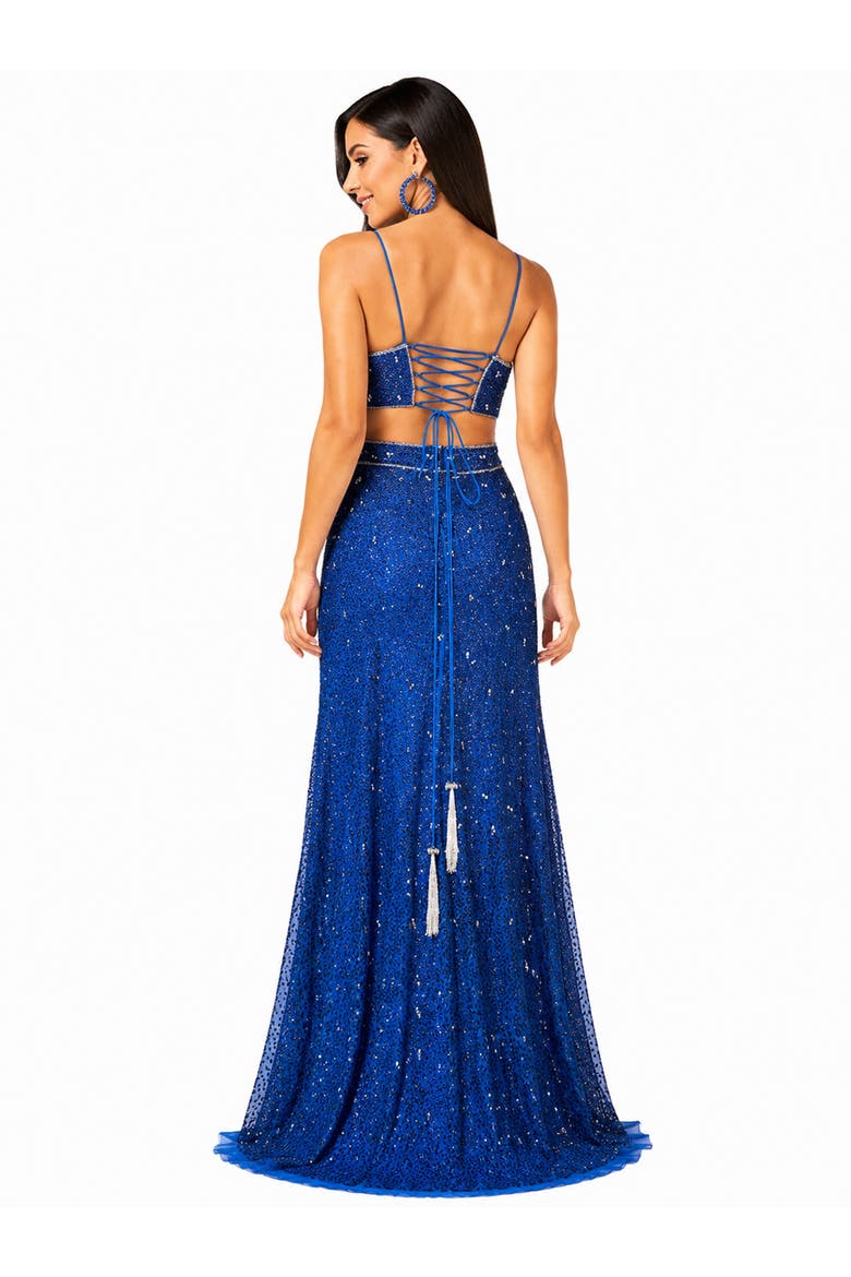 Beaded Faux-Wrap V-Neck Bridal Gown, Alternate, color, Blue Ombre