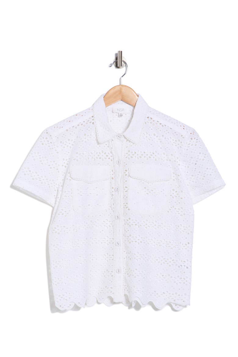 Eyelet Button-Up Shirt, Alternate, color, WHITE