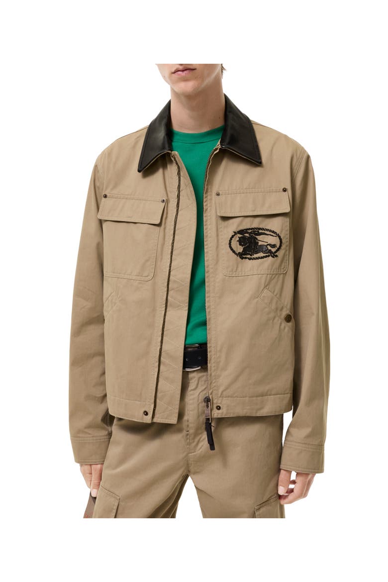 Leather Collar Cotton Workwear Jacket, Main, color, Saltmarsh beige