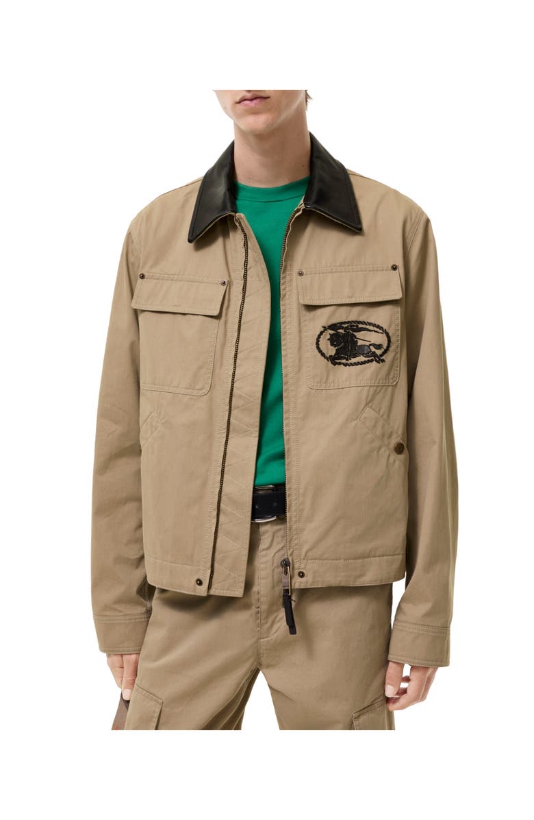 Burberry Leather Collar Cotton Workwear Jacket, Main, color, Saltmarsh Beige