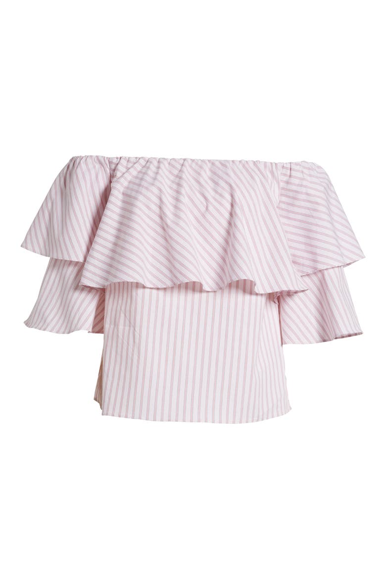Gracie Off the Shoulder Top, Alternate, color, BLACK/ CORAL STRIPE