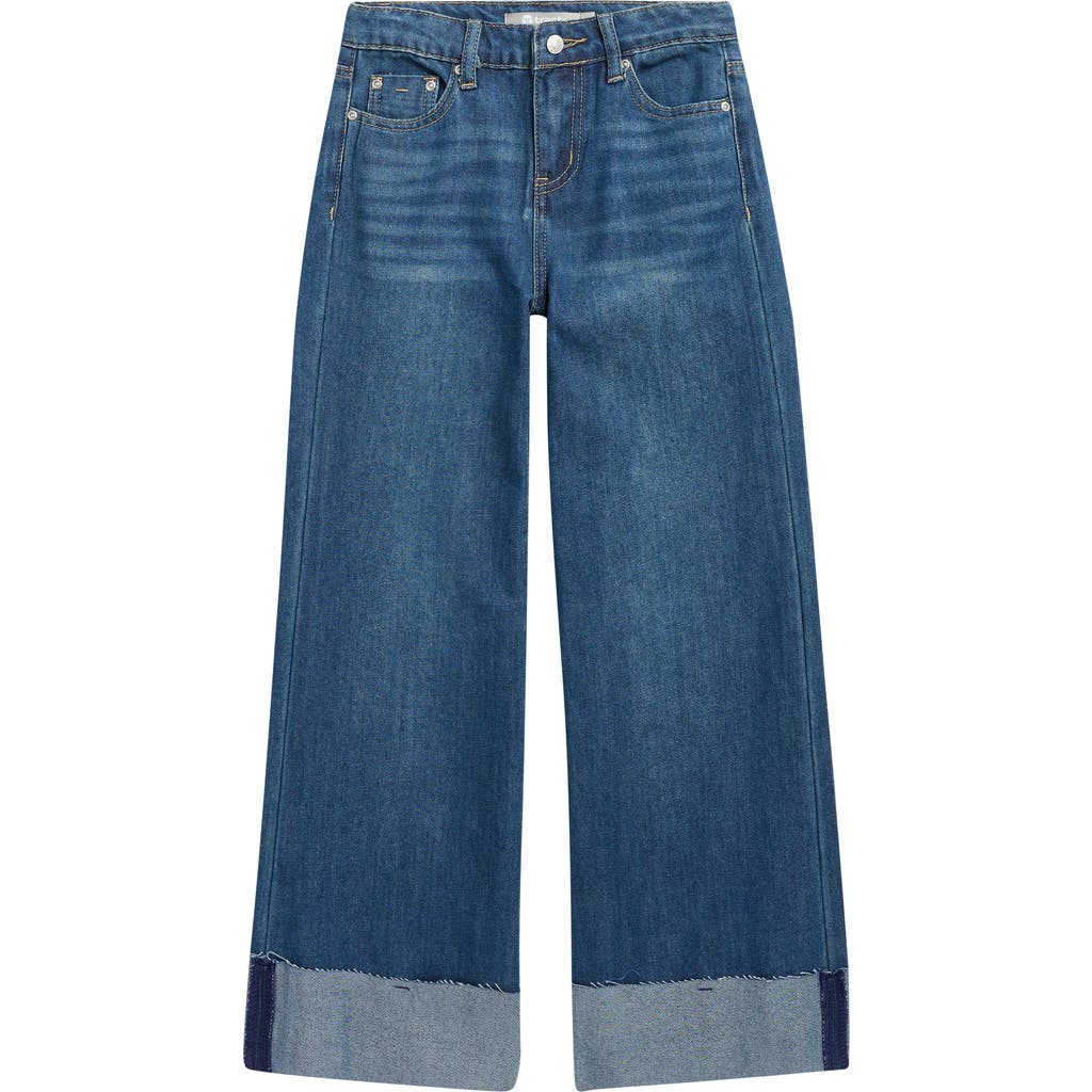 Tractr Kids' Wide Leg Cuffed Hem Jeans In Blue