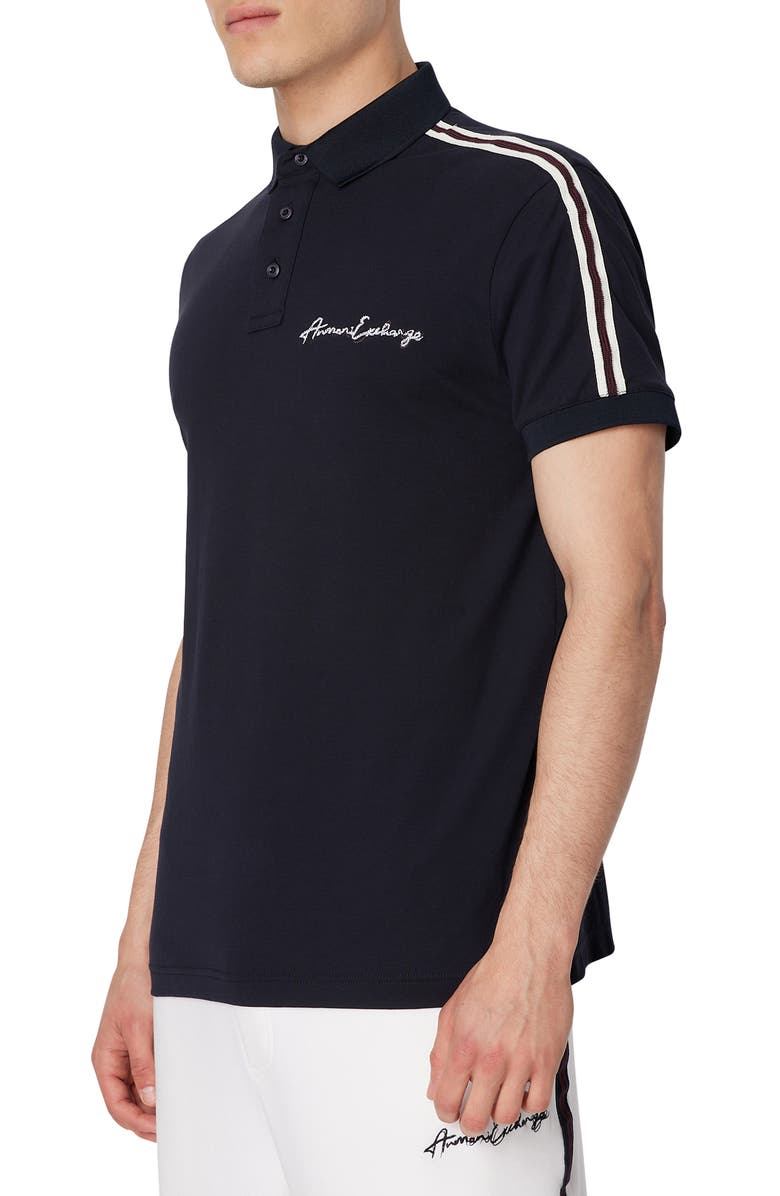 Armani Exchange Signature Logo Stretch Piqué Polo, Main, color,