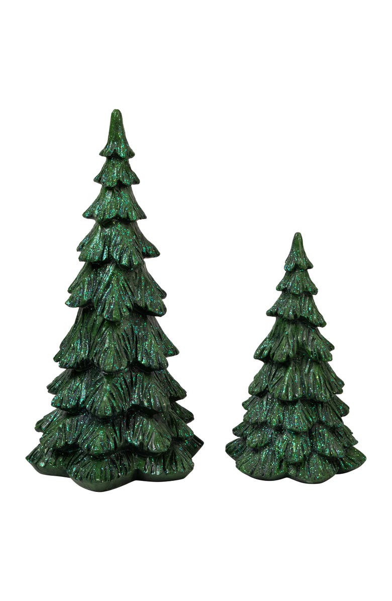 Northlight Carved Glittery Trees Christmas Decorations - Set of 2 - Green, Main, color, Green