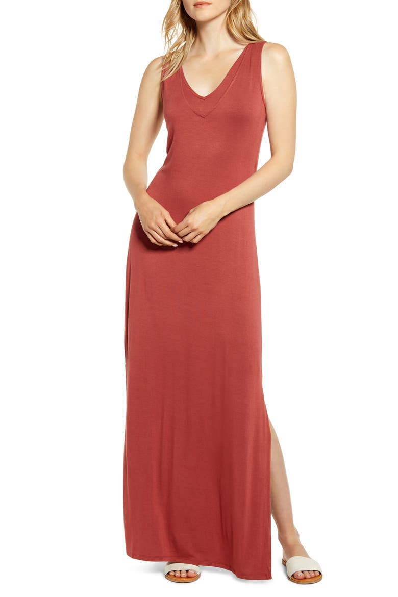Ansel Tie Back Jersey Maxi Dress, Main, color, FADED ROSE
