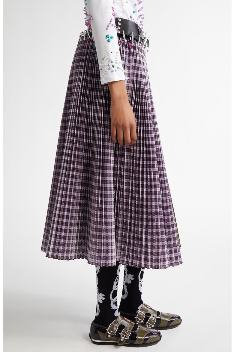 Catherine Mixed Plaid Pleated Carabiner Midi Skirt, Alternate, color, GREEN AND PINK TARTAN