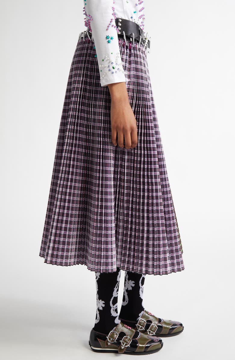 Chopova Lowena Catherine Mixed Plaid Pleated Carabiner Midi Skirt, Alternate, color,