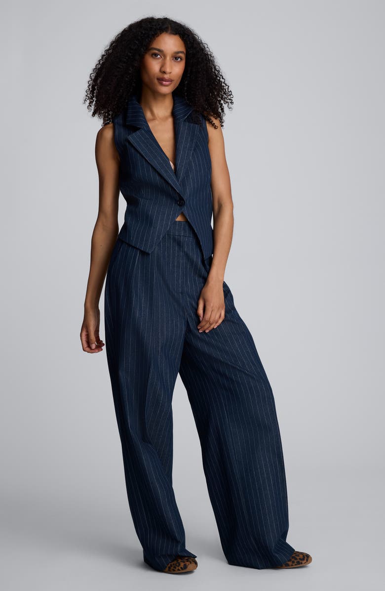 Kenneth Cole Fitted Pinstripe One-Button Vest, Alternate, color, Dark Navy / White