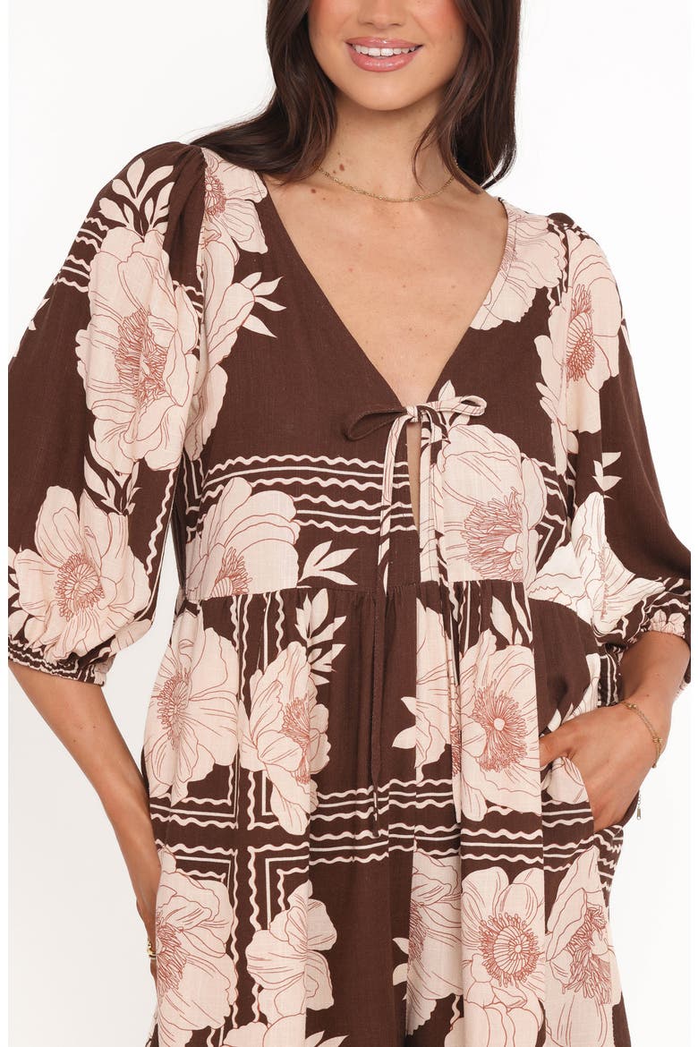 Henley Floral Romper, Alternate, color, BROWN FLORAL