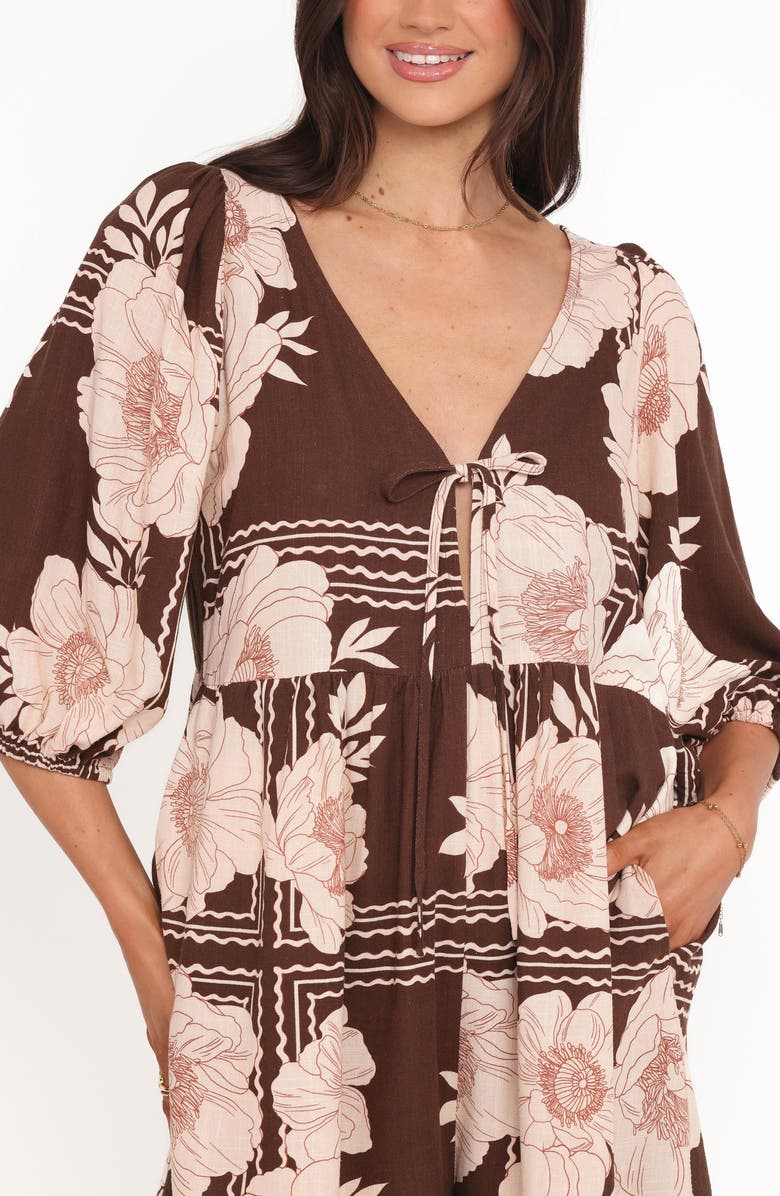 Petal & Pup Henley Floral Romper, Alternate, color, Brown Floral