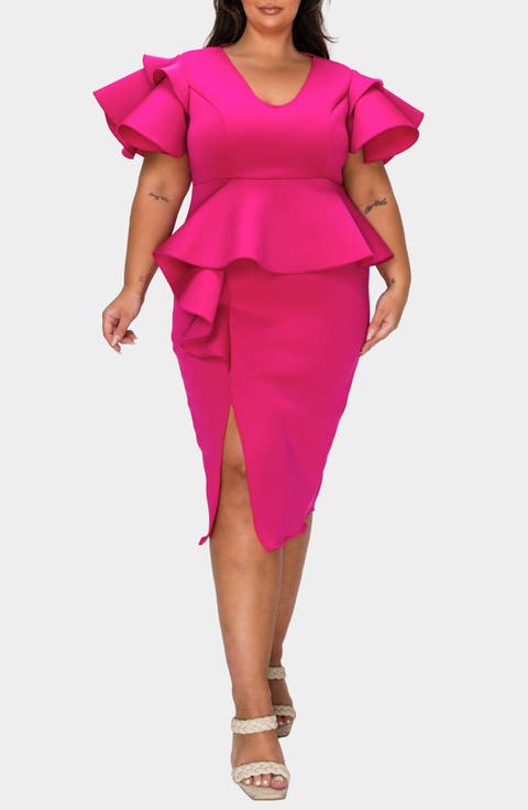 Kira Neoprene Peplum Dress (Plus)