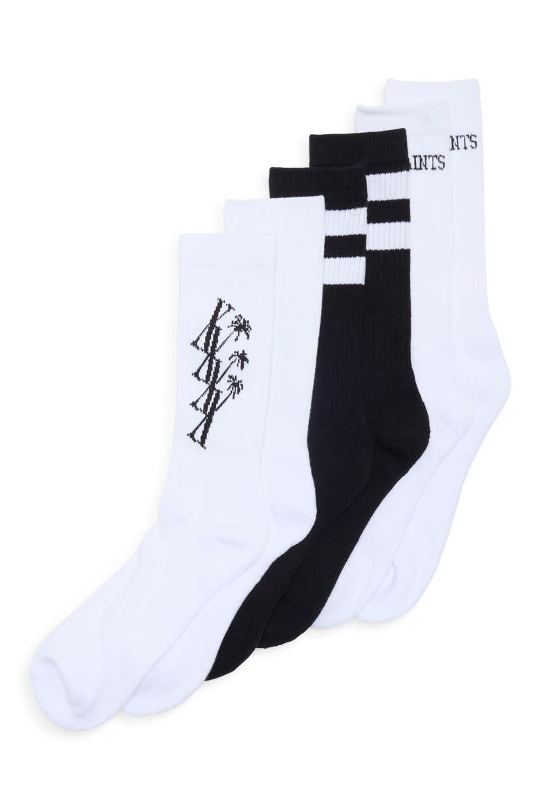 3-Pack Palm Tree Sport Crew Socks, Main, color, WHITE