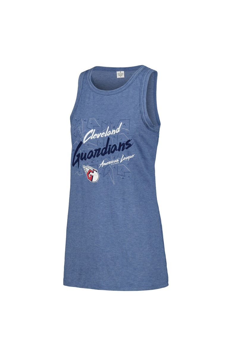 SOFT AS A GRAPE Women's Soft as a Grape Navy Cleveland Guardians Gauze High Neck Tank Top, Alternate, color, Navy