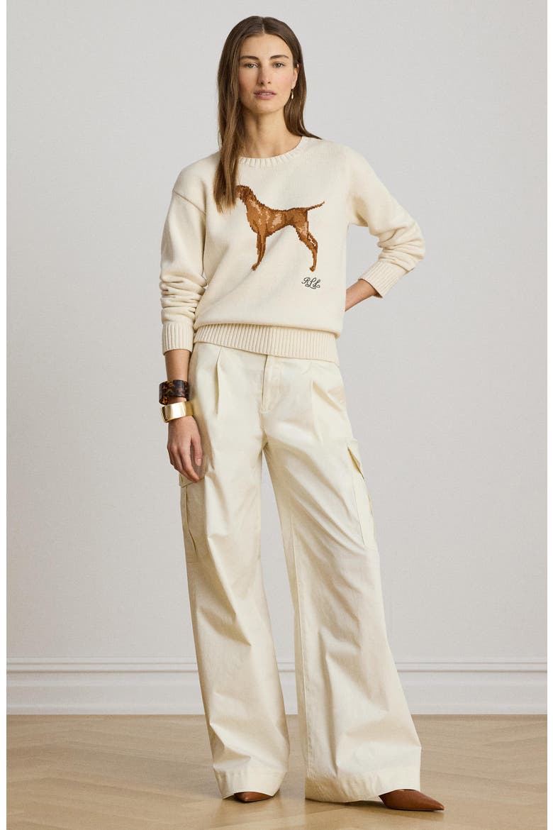 Intarsia Vizsla Knit Cotton Sweater, Alternate, color, MASCARPONE CREAM/ MULTI