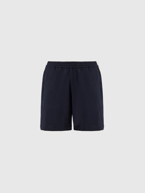 Cotton Fleece Shorts With Knit Inserts