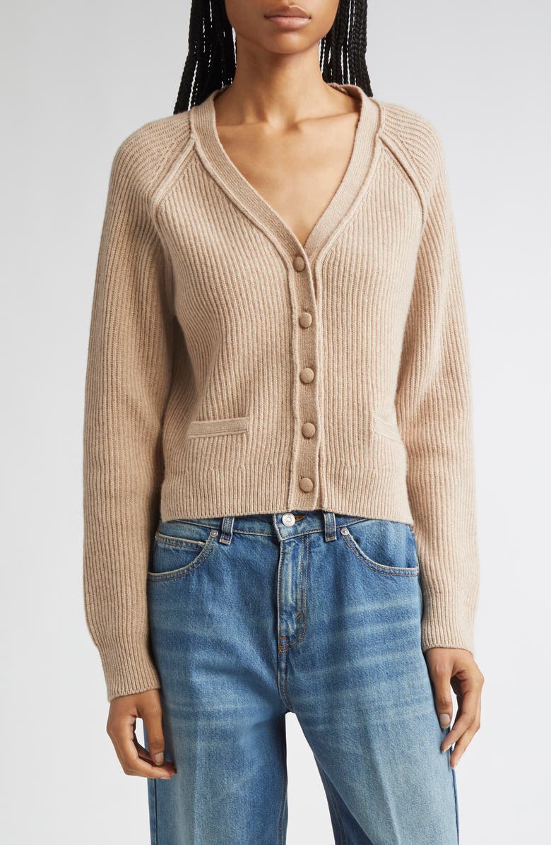 Victoria Beckham Wool & Cashmere Rib Cardigan, Main, color, Sand