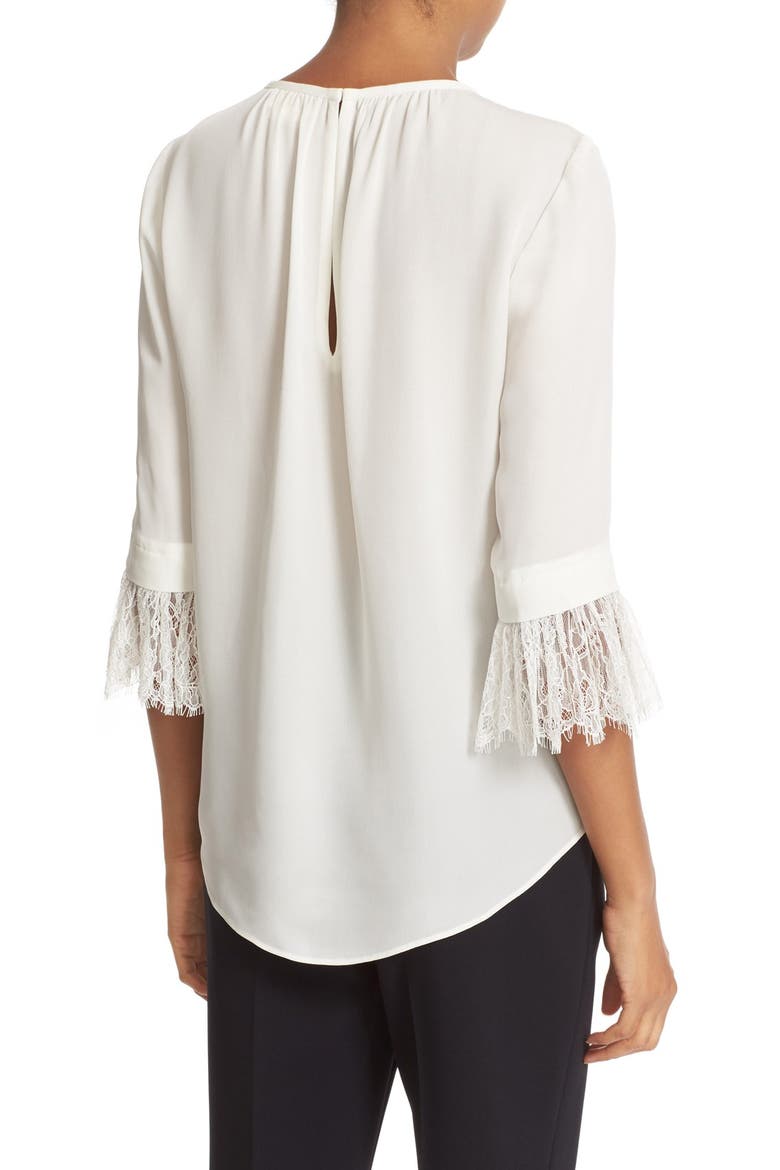 lace inset silk top, Alternate, color, FRENCH CREAM