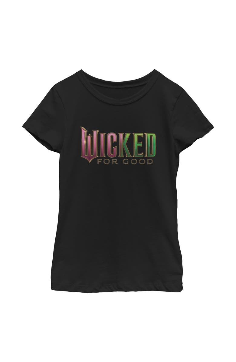 Wicked: For Good Girl's Wicked For Good Official Pink and Green Logo Graphic T-Shirt, Main, color, Black