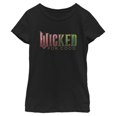 Girl's Wicked For Good Official Pink and Green Logo  Graphic T-Shirt