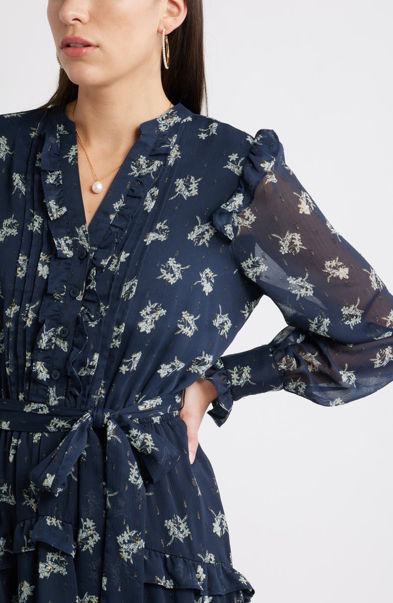 Caslon<sup>®</sup> Floral Fil Coupé Long Sleeve Midi Dress, Alternate, color, Navy Mathilde Floral
