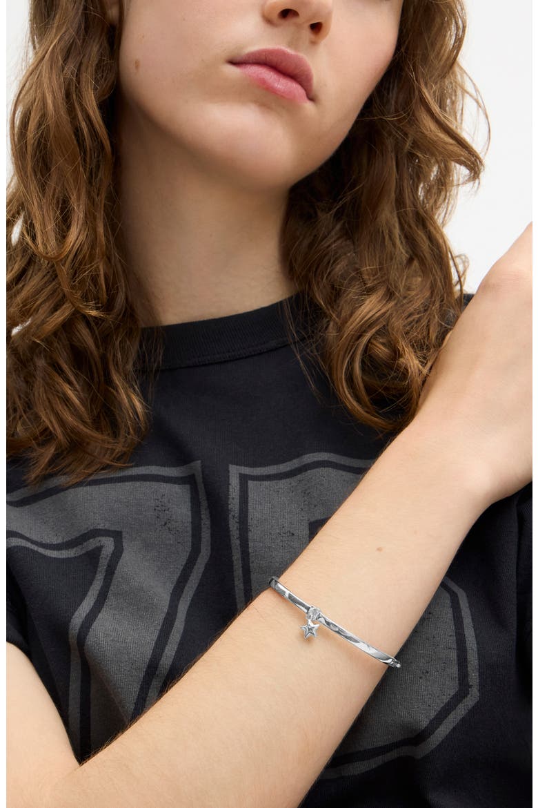 Star Charm Thin Hinge Bangle, Alternate, color, RHODIUM