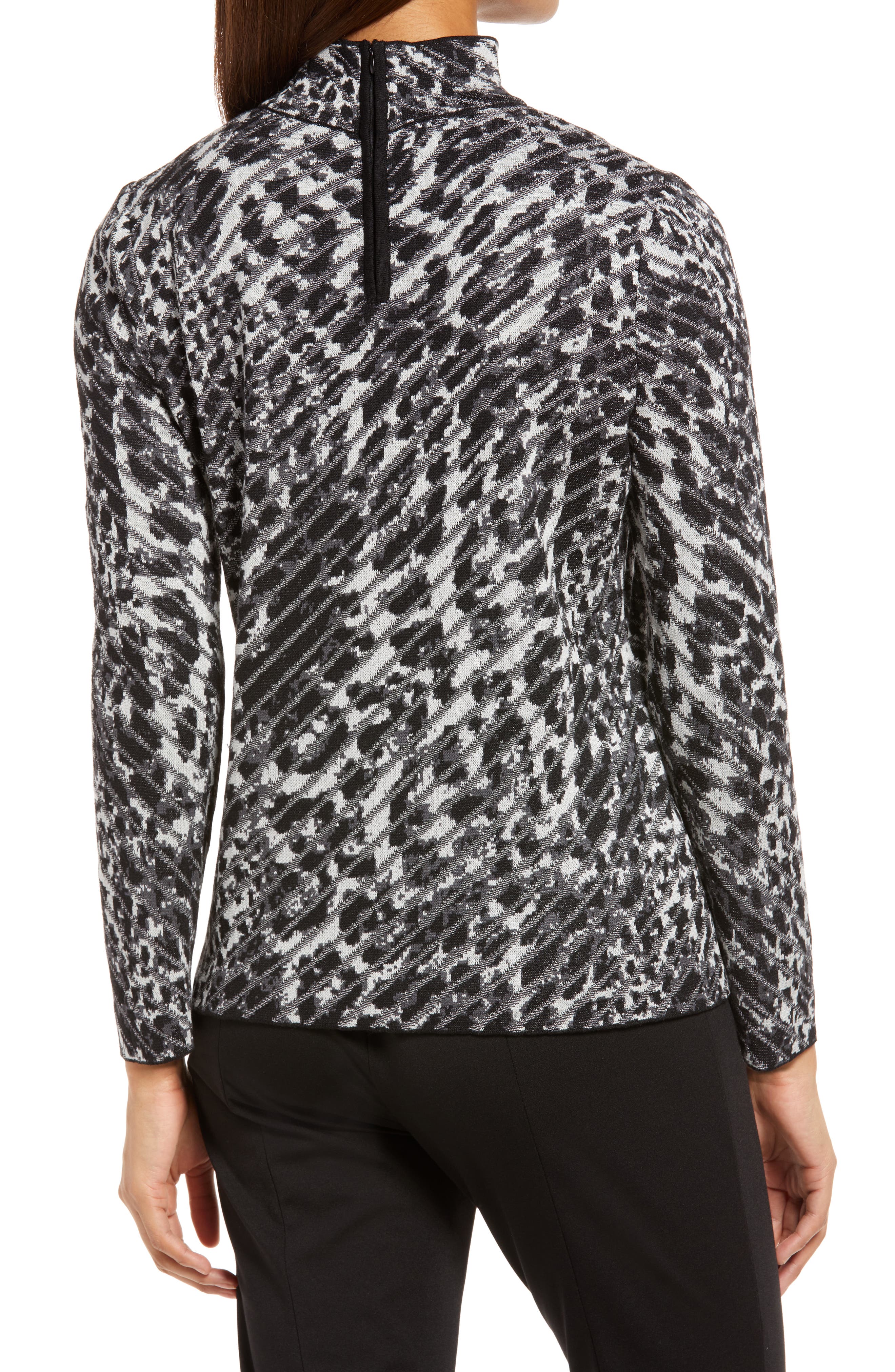 Ming Wang Leopard Pattern Mock Neck Sweater (Women) | Nordstrom