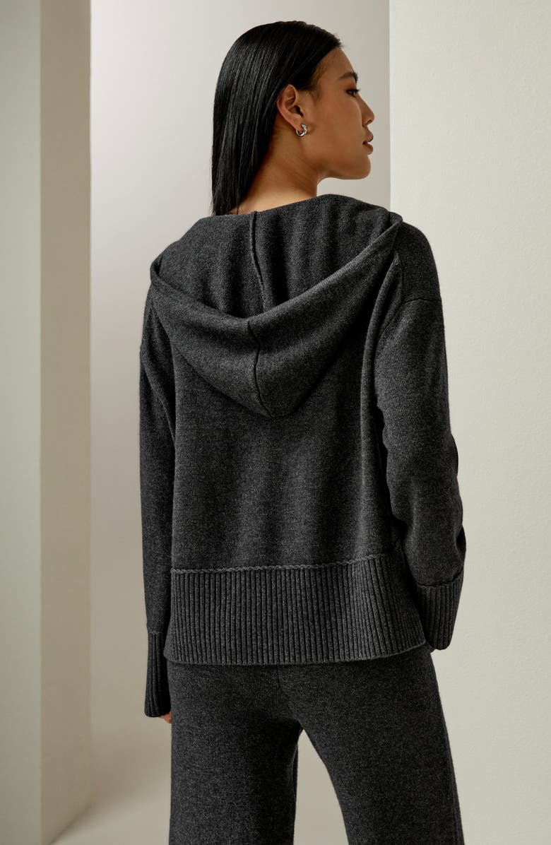 Lilysilk Women's V Neck Wool-Cashmere Blend Hoodie, Alternate, color, Dark Gray