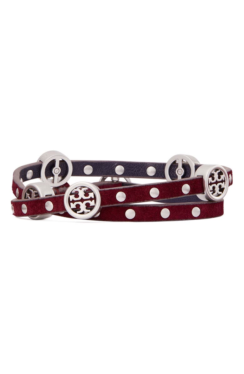 Tory Burch Miller Double Wrap Leather Bracelet, Alternate, color,