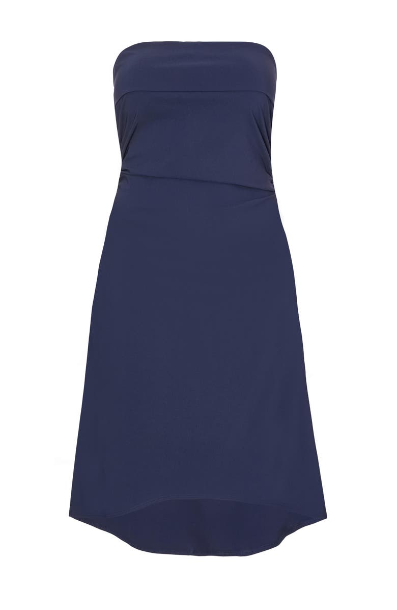 QUIZ Plus Size Bandeau Dip Hem Dress, Alternate, color, Navy