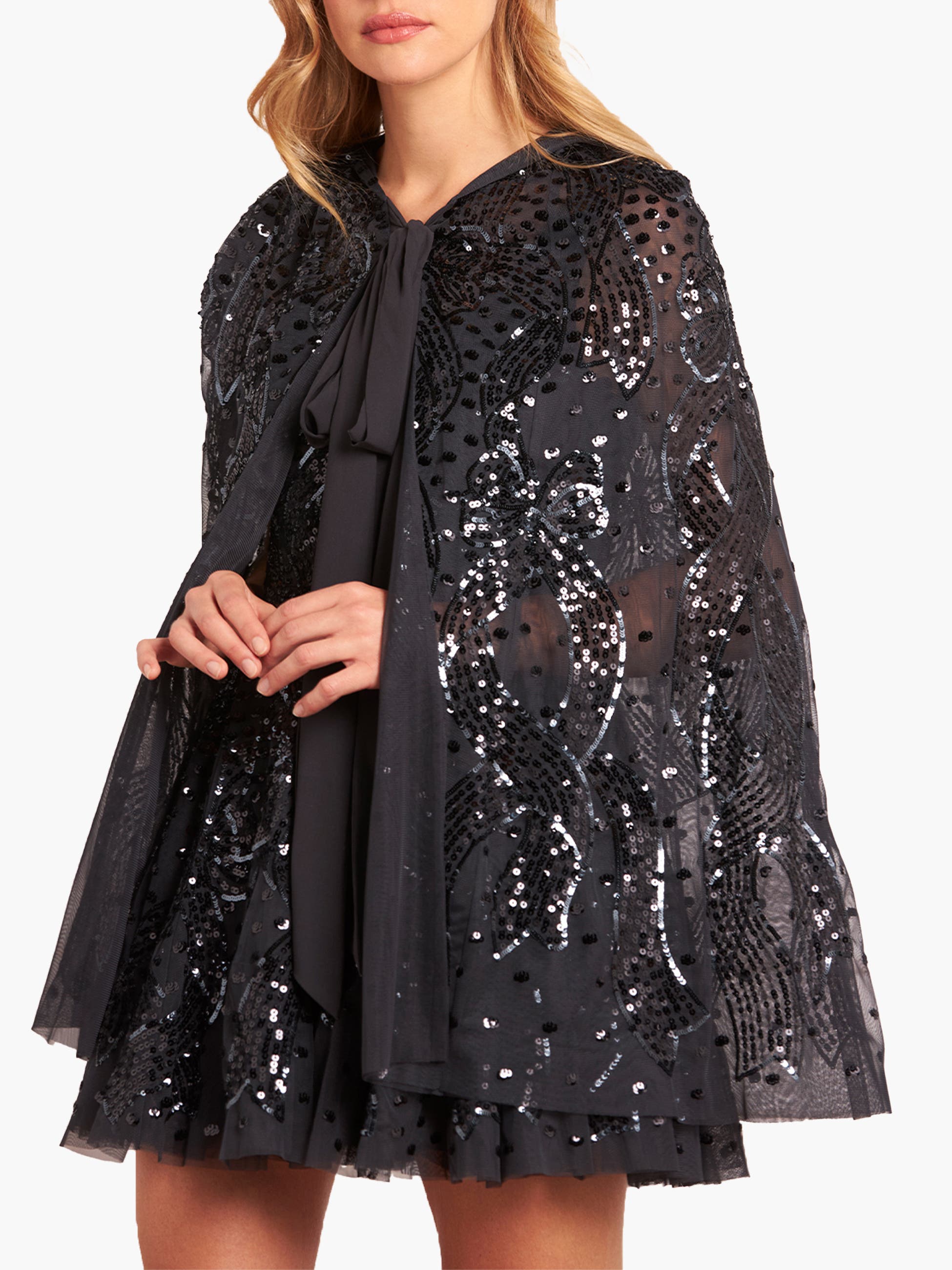 Sequin Ribbon Hooded Cape