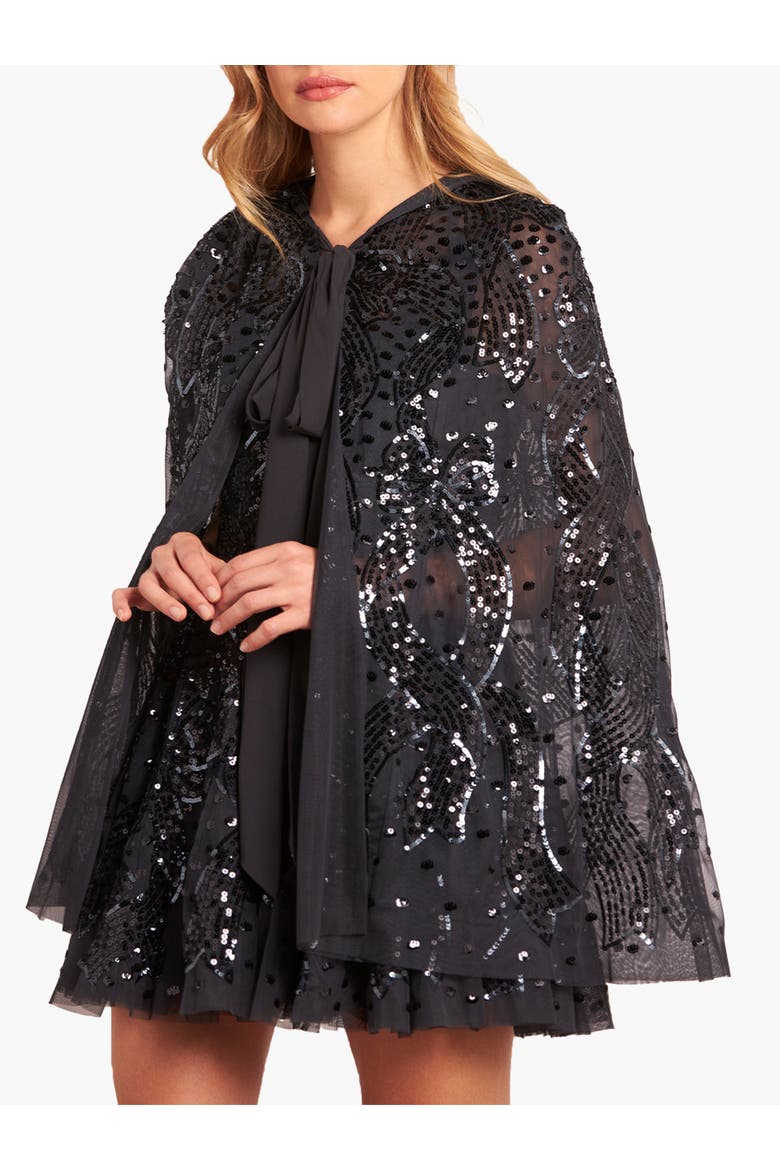 Sequin Ribbon Hooded Cape, Main, color, Graphite