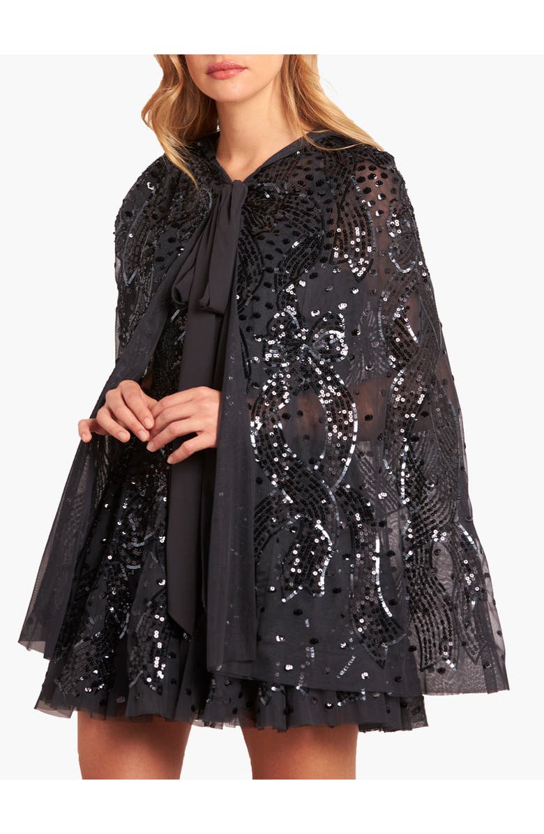 Needle & Thread Sequin Ribbon Hooded Cape, Main, color, Graphite
