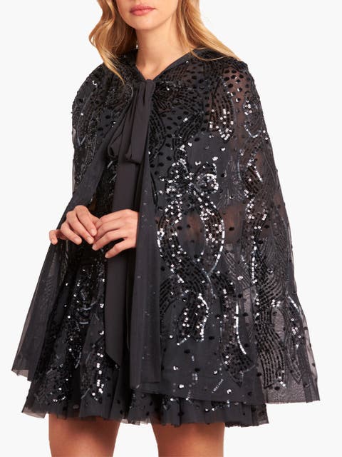 Sequin Ribbon Hooded Cape