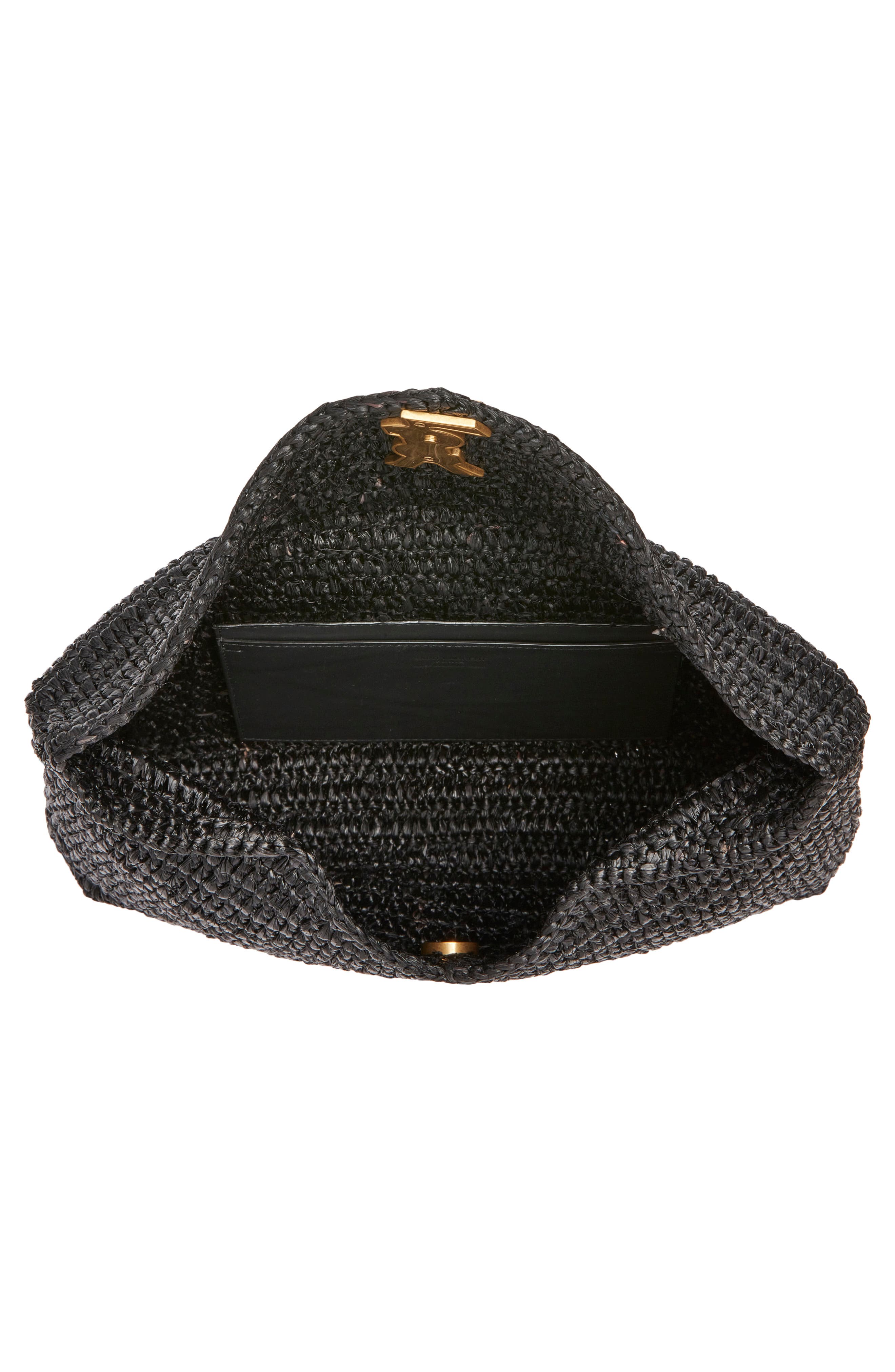 Saint Laurent Large Cassandre Raffia Envelope Clutch, Alternate, color, Noir