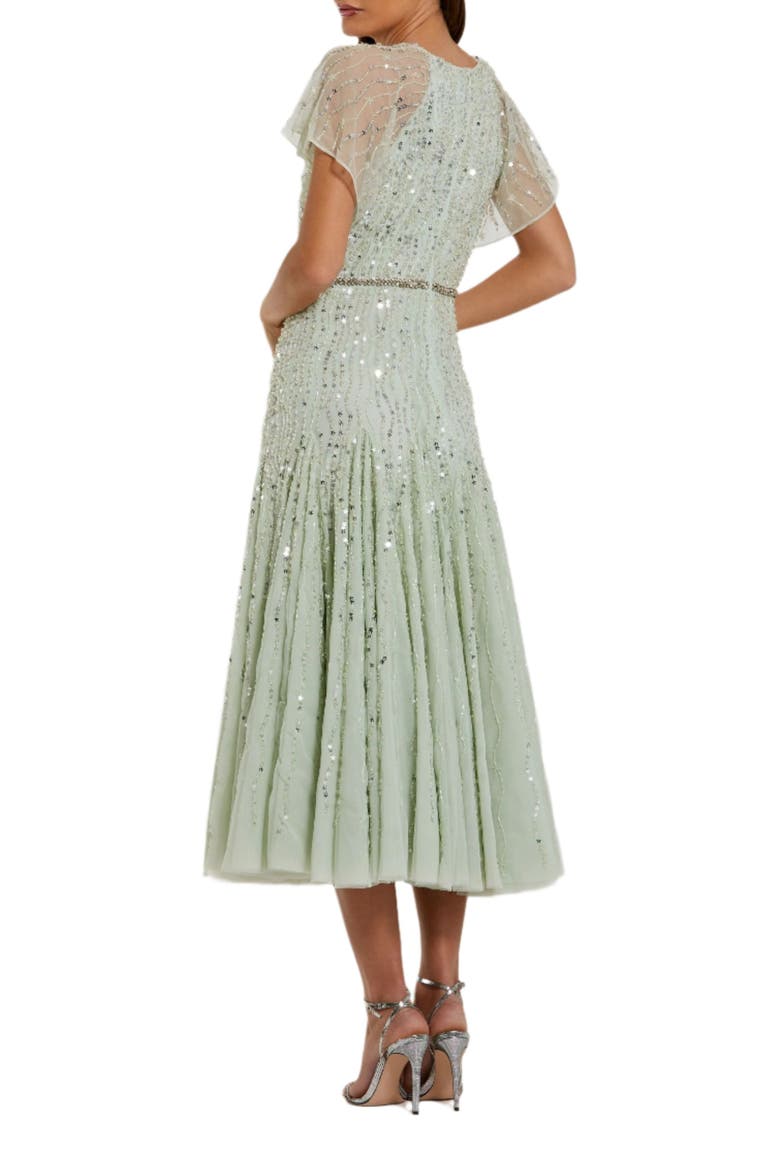 Women's Enbellished Bow Flutter Sleeve A Line Midi Dress, Alternate, color, Seafoam