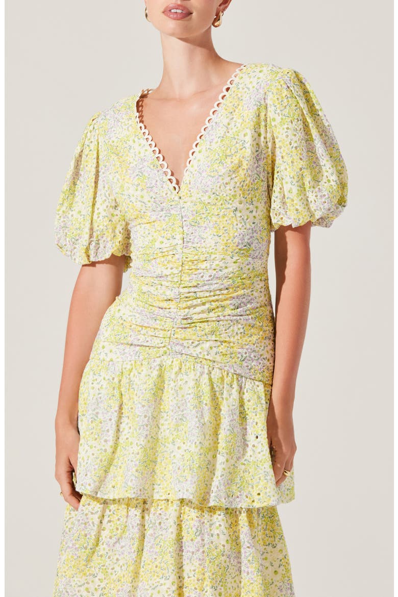 Corinna Floral Tiered Cotton Dress, Alternate, color, LEMON DITSY FLORAL