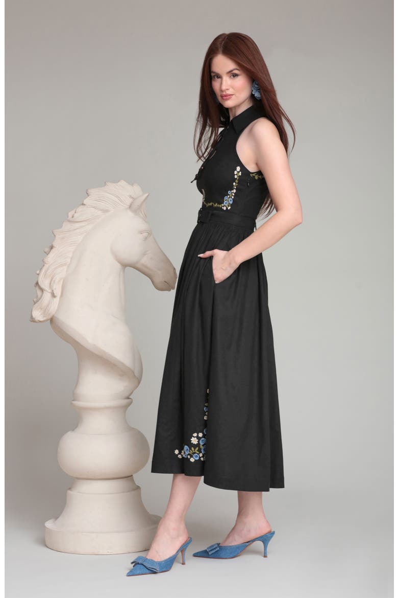 Placed Floral Embroidery DRess, Alternate, color, BLACK